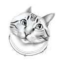 A simple line drawing of a cartoon cat with a collar that has a jellybean pattern on it tattoo design idea