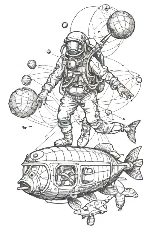 science, scuba, parachute tattoo design idea