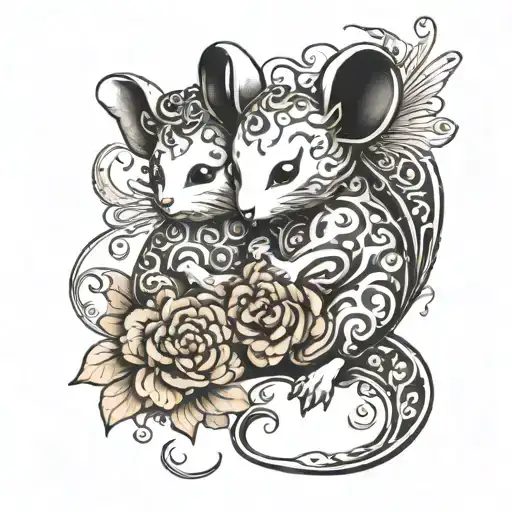 Tattoo sketch black and white curly mice angels tattoo design idea