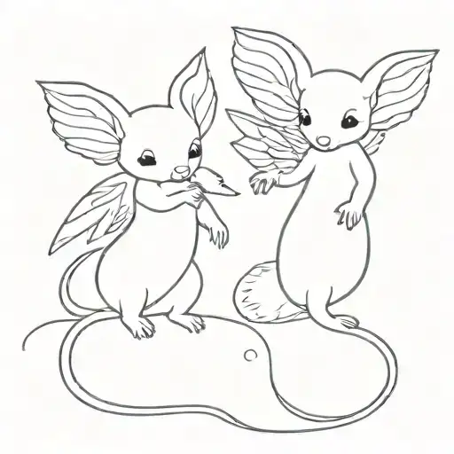 Tattoo sketch black and white curly mice angels tattoo design idea