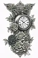  “Time and Death sleep side by side” quote  With an hour glass with black chrysanthemums or roses tattoo design idea