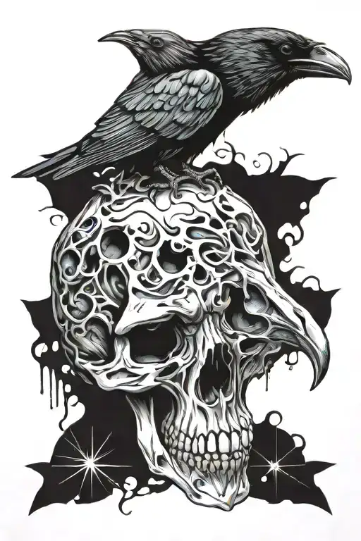 raven skull tattoo design idea