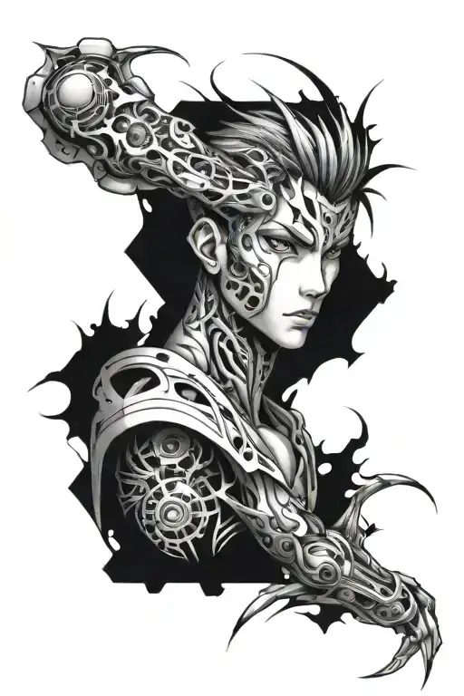 bio mechanical sleeve tattoo design idea