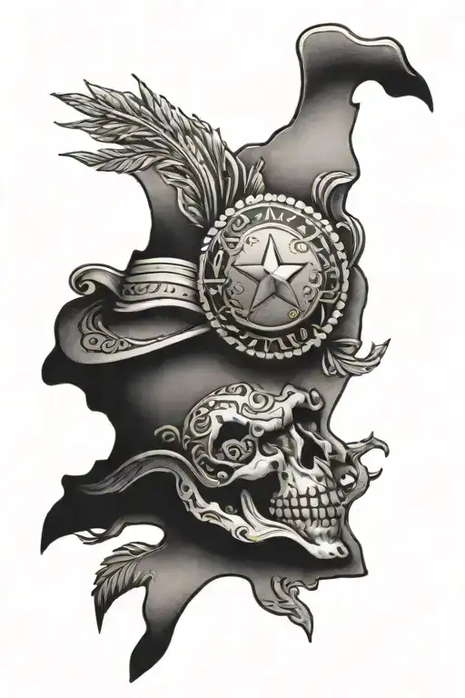 western, leather tooling, texas state outline tattoo design idea