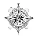 A minimalist tattoo design of a compass rose made out of coffee beans, with animal paw prints around it tattoo design idea