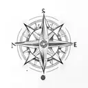 A minimalist tattoo design of a compass rose made out of coffee beans, with animal paw prints around it tattoo design idea