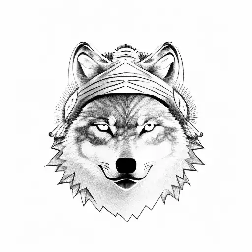 lonely warrior with wolf hat tattoo design idea