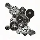 hexagon cluster black fine line work with thicker lines forming the date 26/5/2015 tattoo design idea