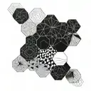 hexagon cluster black fine line work with thicker lines forming the date 26/5/2015 tattoo design idea