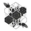 hexagon cluster black fine line work with thicker lines forming the date 26/5/2015 tattoo design idea