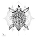 Geometric waves incorporating sea turtle and dolphin silhouettes tattoo design idea