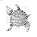 Geometric waves incorporating sea turtle and dolphin silhouettes tattoo design idea