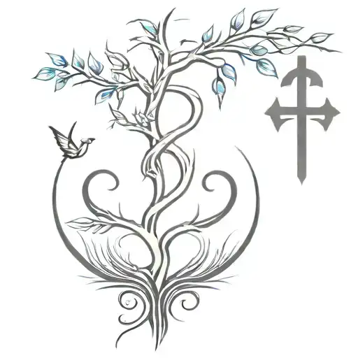 spine tattoo with ankh at the top and poison tree at the base tattoo design idea