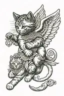 angel cat playing with a infant tattoo design idea