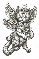 angel cat playing with a infant tattoo design idea
