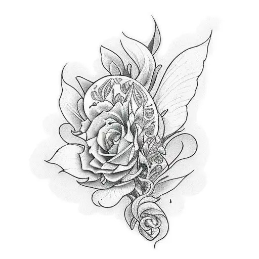 Corpse bride flowers and butterflies but with a stained glass look tattoo design idea