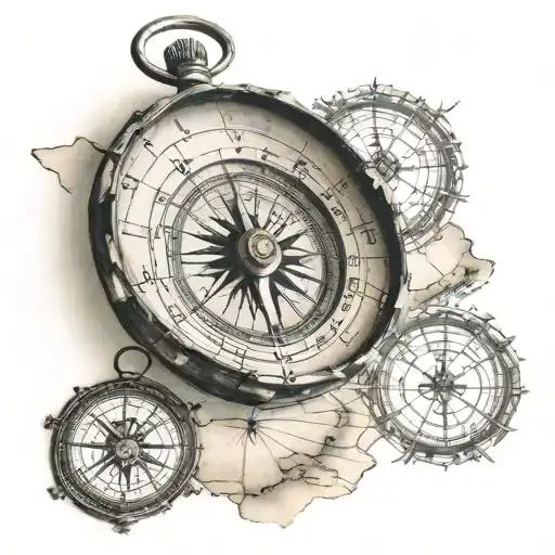 old pirate compass and map tattoo tattoo design idea
