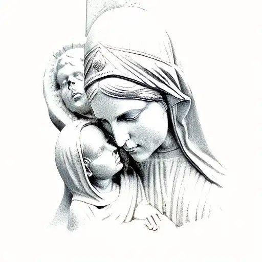 Sculpture of Virgin Mary holding Jesus' head in her hands tattoo design idea