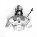 Espada atravesando casco gladiador tattoo design idea