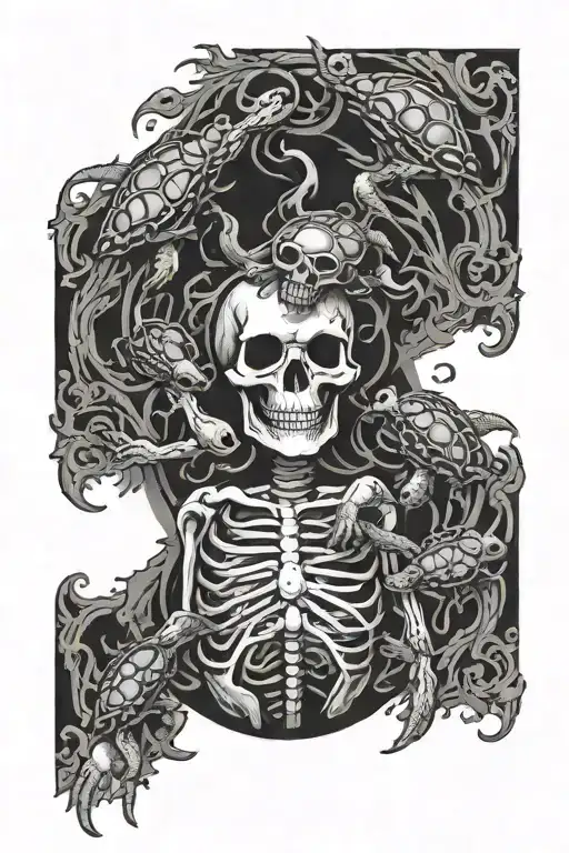 Grateful Dead inspired sleeve with dancing turtles tattoo design idea