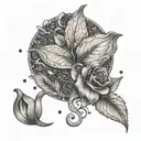 A tea leaf pattern intertwined with musical notes in honor of Ariana Grande tattoo design idea