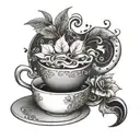 A tea leaf pattern intertwined with musical notes in honor of Ariana Grande tattoo design idea
