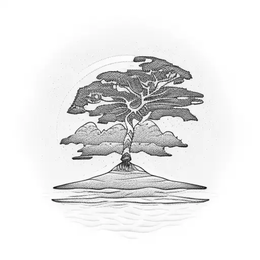 A majestic palm tree standing tall on a sandy beach at sunset tattoo design idea