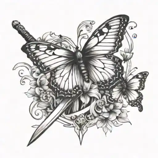 a sword and a butterfly  tattoo design idea