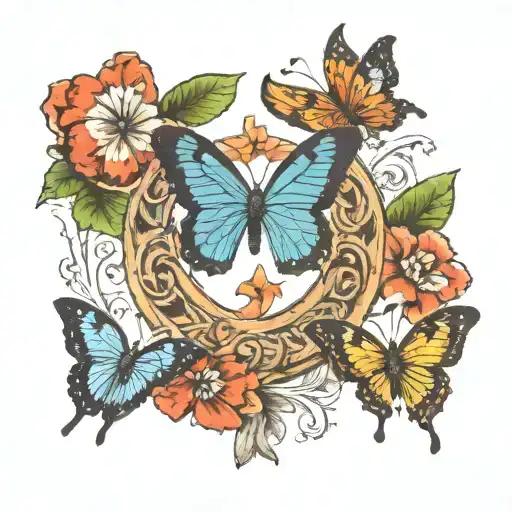 Horseshoe with butterflies  tattoo design idea