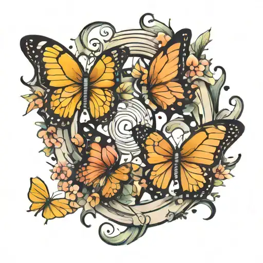 Horseshoe with butterflies  tattoo design idea