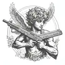 Cupid holding two guns tattoo design idea
