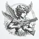 Cupid holding two guns tattoo design idea