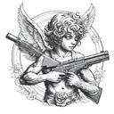 Cupid holding two guns tattoo design idea