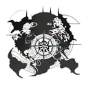 Create a tattoo design of a compass rose intertwined with a map of the world, symbolizing your love for travel. Incorporate the phrase 'Wanderlust' in elegant script font to capture the essence of exploration and adventure. tattoo design idea