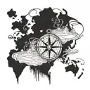 Create a tattoo design of a compass rose intertwined with a map of the world, symbolizing your love for travel. Incorporate the phrase 'Wanderlust' in elegant script font to capture the essence of exploration and adventure. tattoo design idea