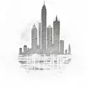 A sketch-style tattoo of the Atlanta skyline with a baseball bat and dollar bills intertwined tattoo design idea