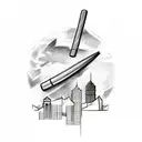 A sketch-style tattoo of the Atlanta skyline with a baseball bat and dollar bills intertwined tattoo design idea