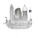 A sketch-style tattoo of the Atlanta skyline with a baseball bat and dollar bills intertwined tattoo design idea