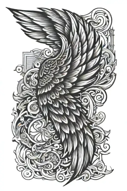 wings outdoors arm sleeve tattoo design idea