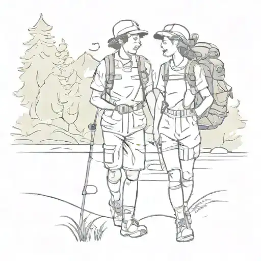 A sketch of a nurse and their wife hiking together, showcasing their love for nature and each other tattoo design idea