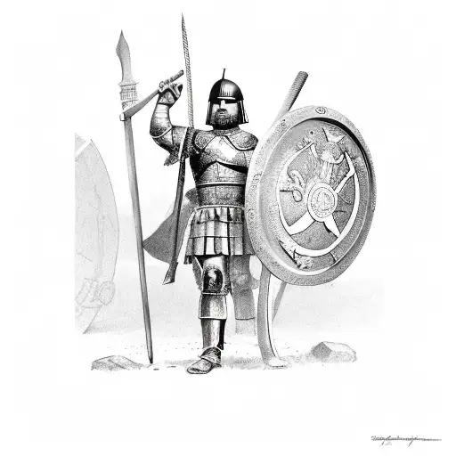 A Roman legionnaire standing in formation with a shield and sword, capturing the unity and discipline of the army tattoo design idea