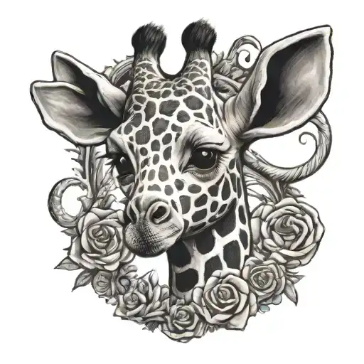 Sophie the giraffe and letter E tattoo design idea