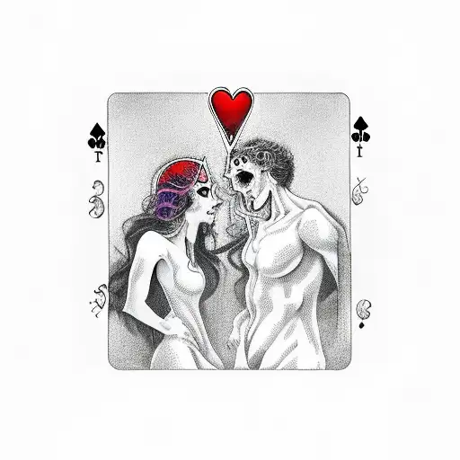 The lovers tarot card, gloomy design, demonic tattoo design idea