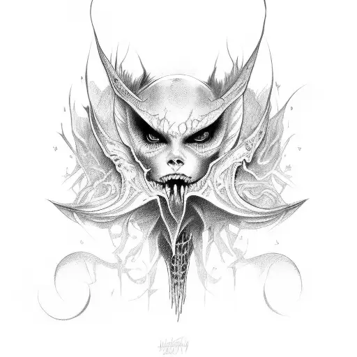 Lilith, demonic looking, color tattoo design idea