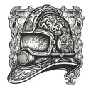 Firefighter helmet engulfed in flames tattoo design idea