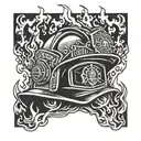Firefighter helmet engulfed in flames tattoo design idea