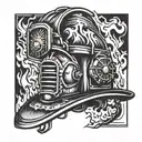 Firefighter helmet engulfed in flames tattoo design idea