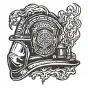 Firefighter helmet engulfed in flames tattoo design idea