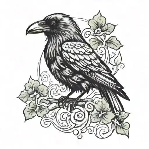 raven, german, shamrock intertwined tattoo design idea