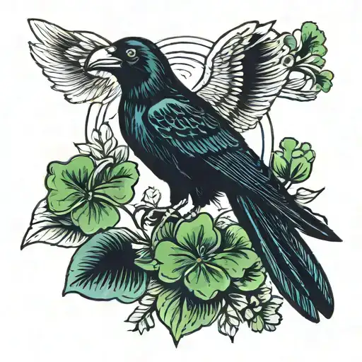 rabe, german, crow, shamrock  tattoo design idea